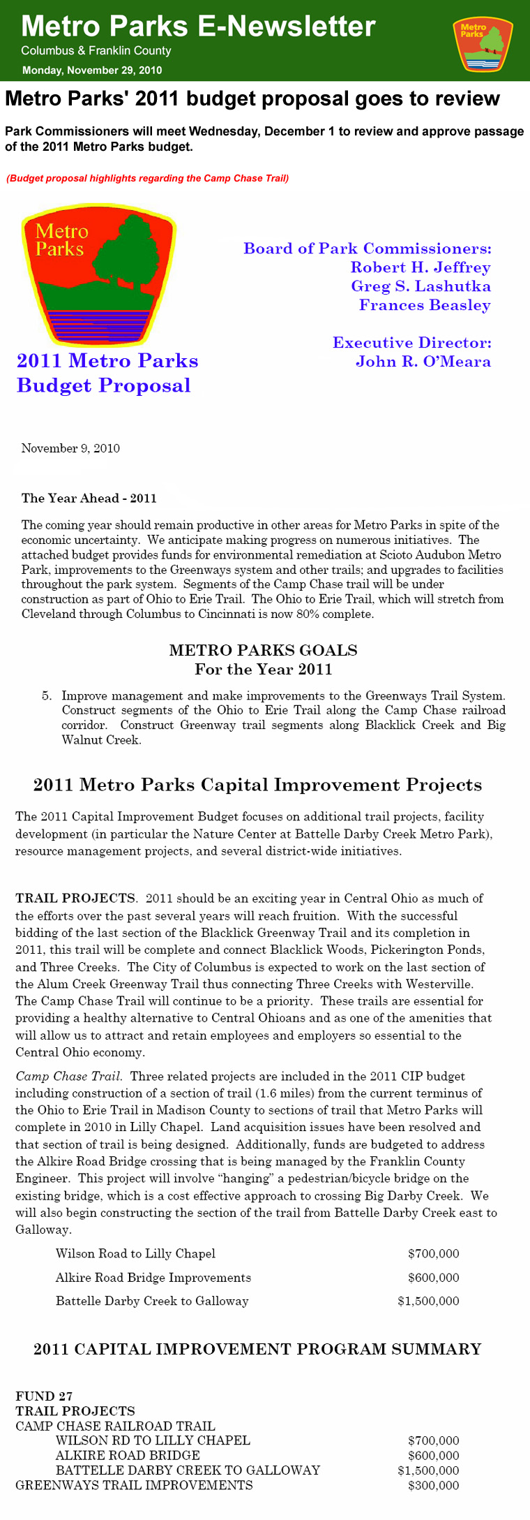 11-29-10 - Columbus Metro Parks budget proposal