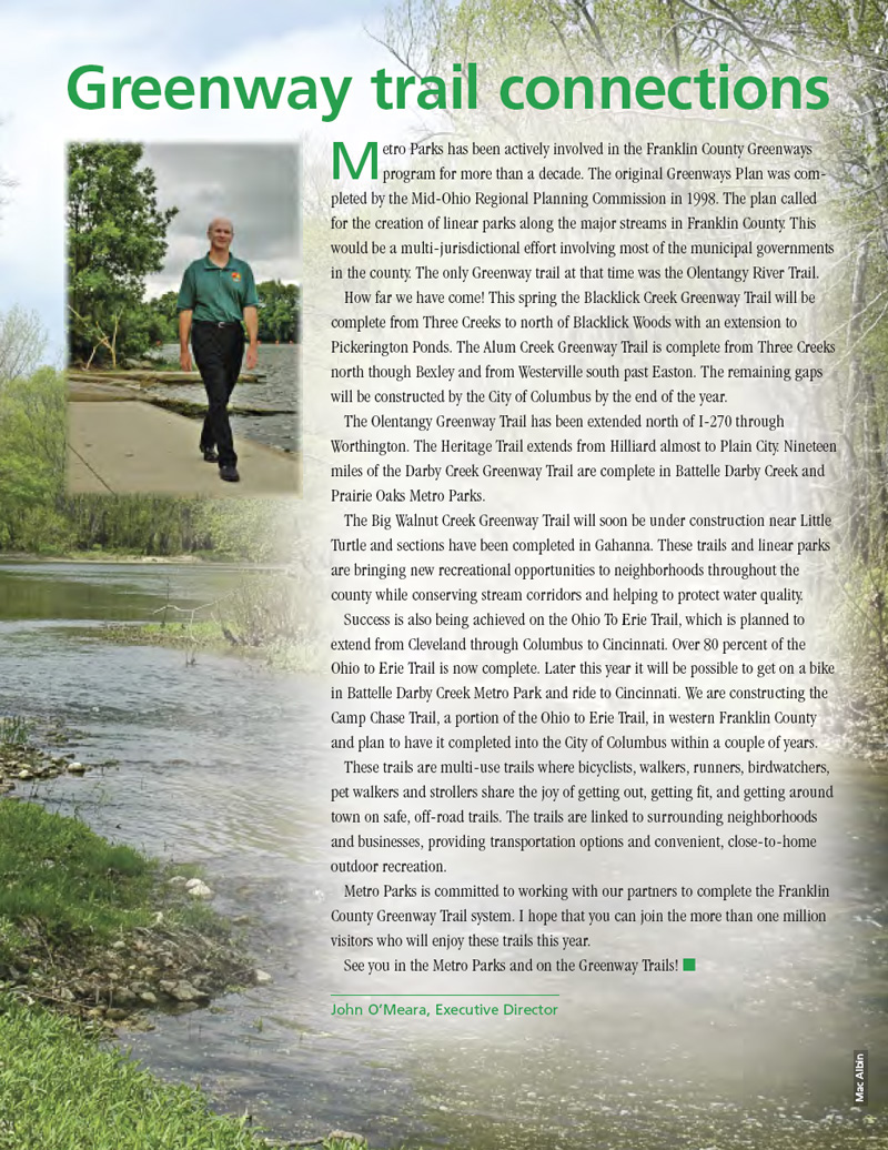 03-01-11 - Camp Chase Trail Update:  MetroParks Parkscope Magazine - Spring