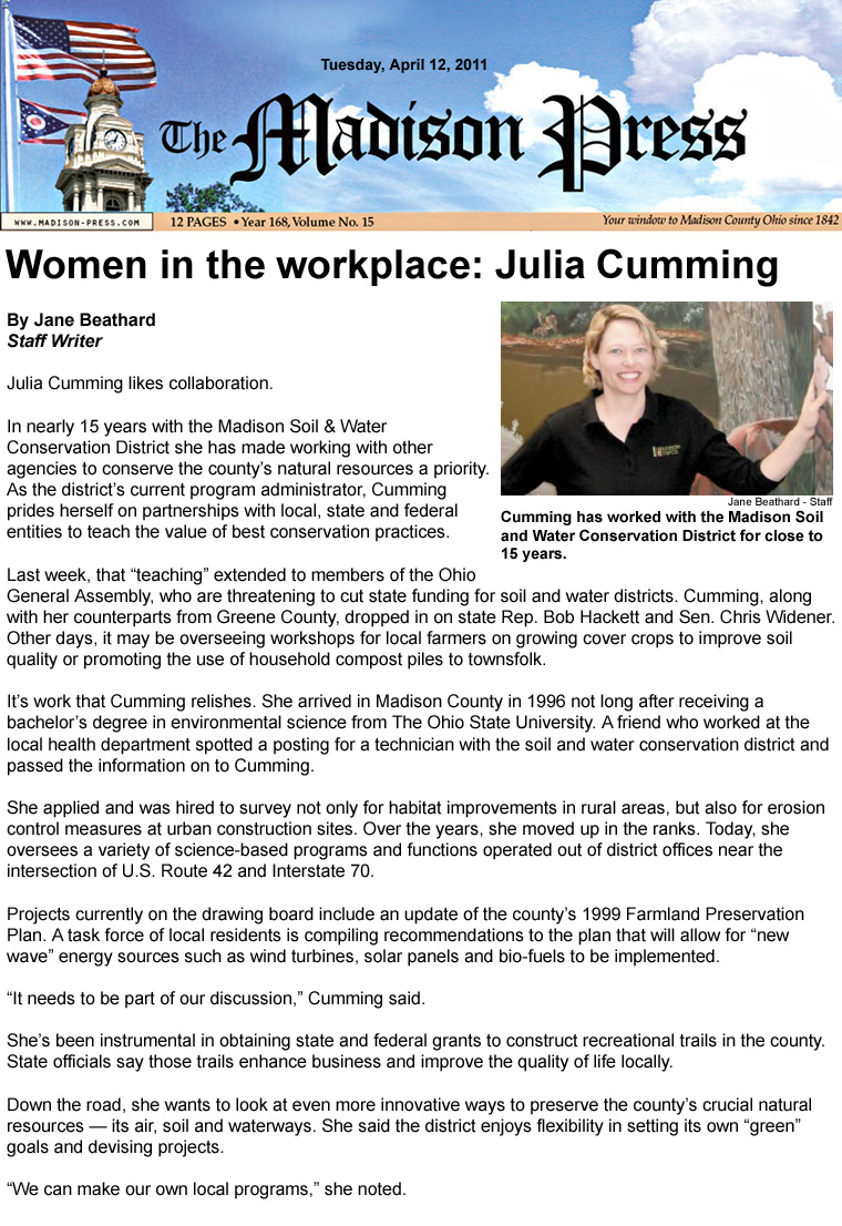 04-12-11 - Madison Press article: Women in the workplace: Julia Cumming