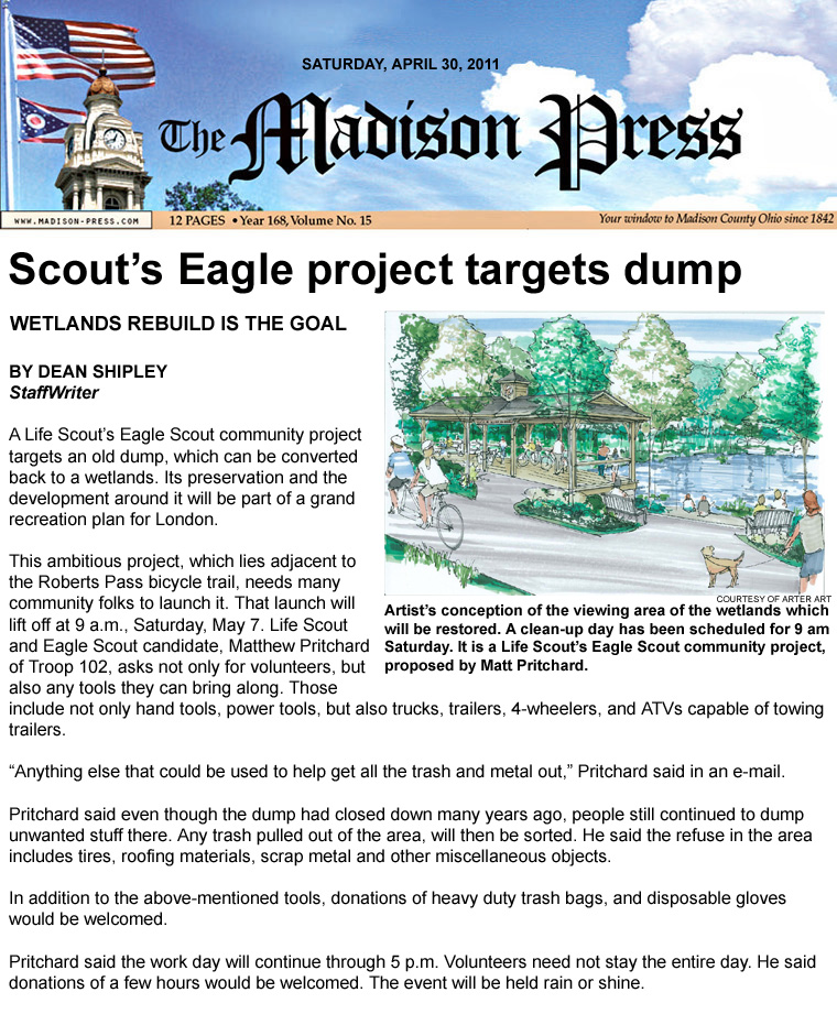 04-30-11 - Madison Press article:   Scout’s Eagle project targets dump