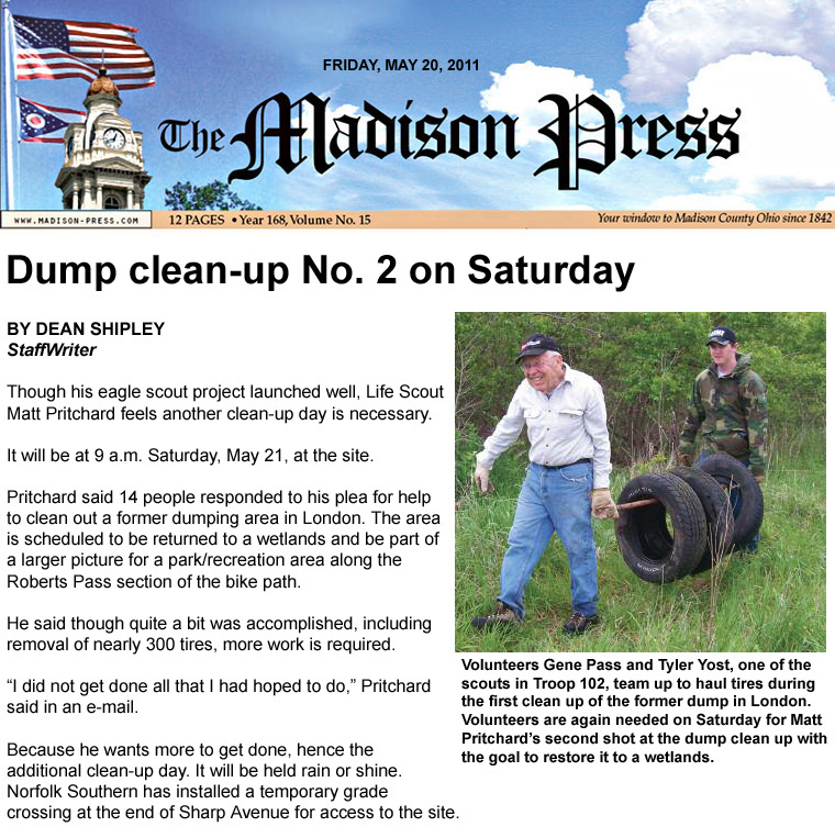 05-20-11 -  Madison Press article: Dump clean-up No. 2 on Saturday