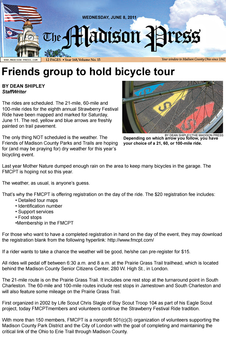 06-08-11 - Madison Press article: Friends group to hold bicycle tour