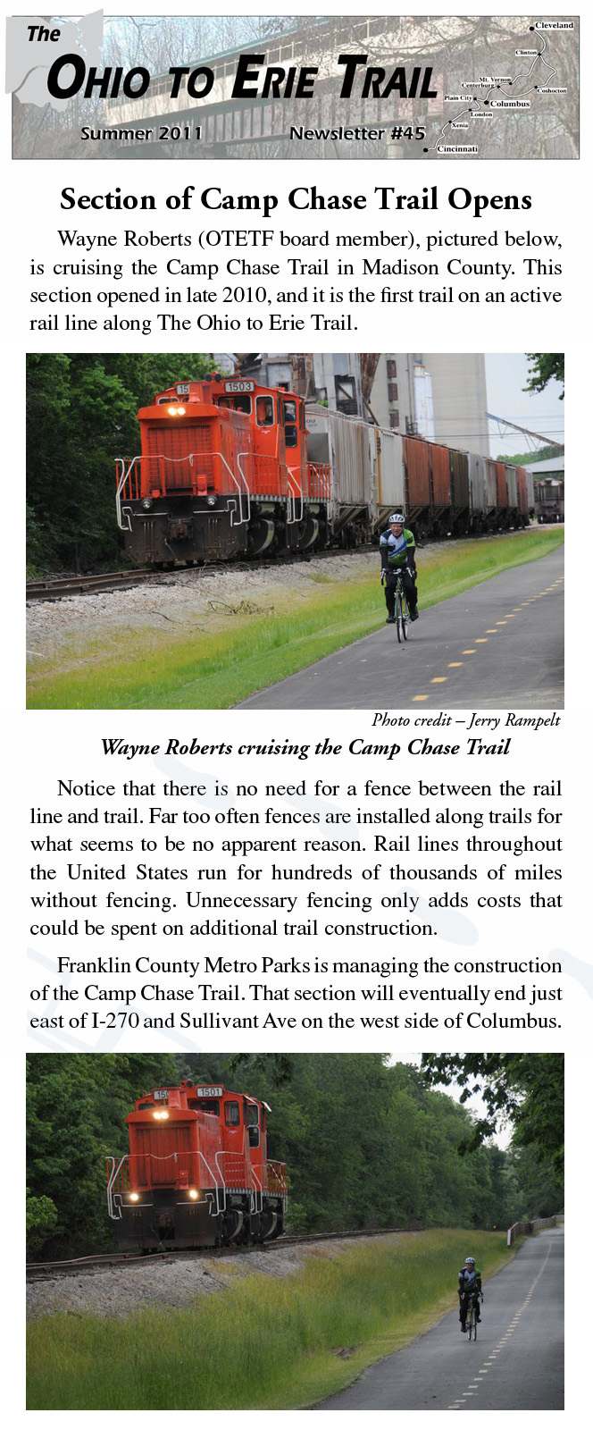 07-10-11 - Ohio to Erie Trail Summer Newsletter:  Section of Camp Chase Trail Opens