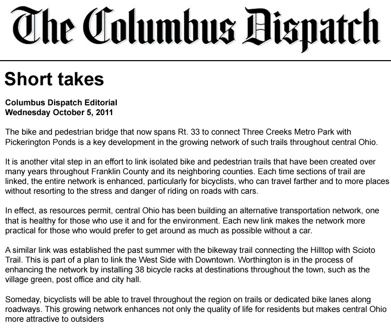 10-03-11 - Columbus Dispatch editorial:  Short Takes