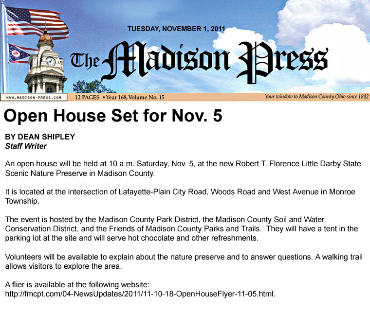 11-01-11 - Madison Press article: Open House Set for Nov. 5