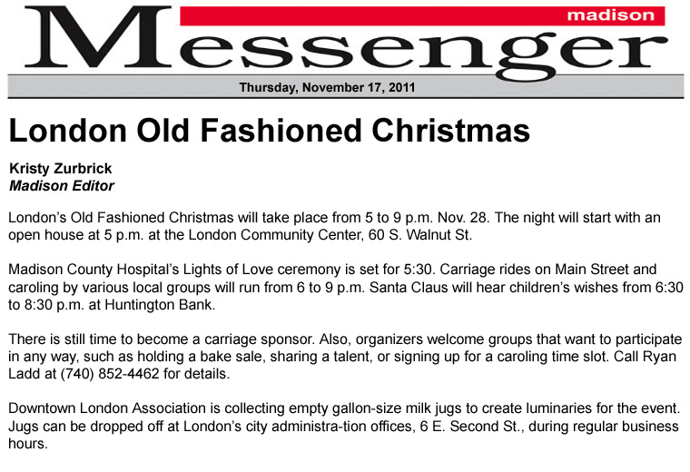 11-17-11 - Madison Messenger article: London Old Fashioned Christmas