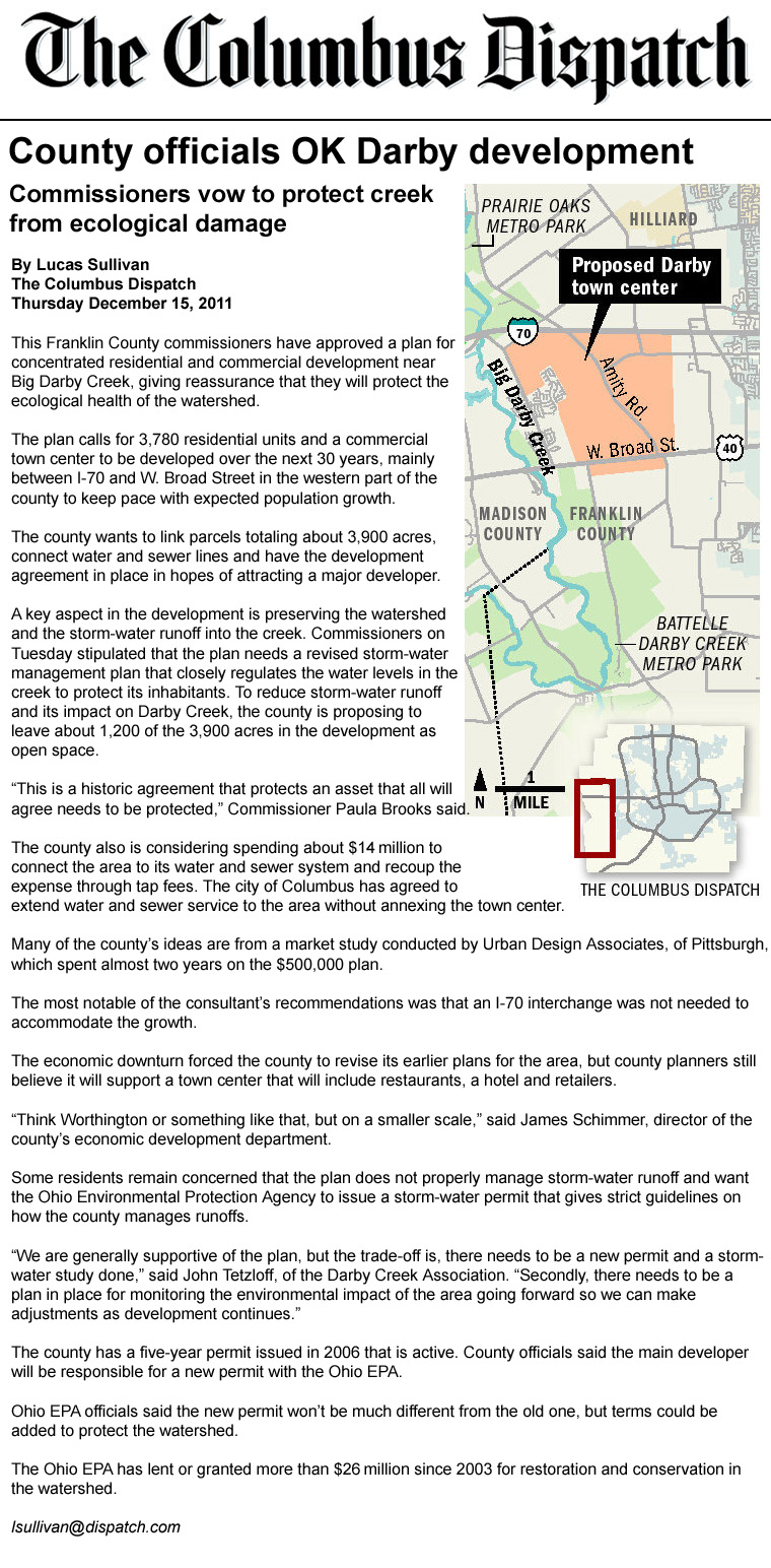 12-15-11 - Columbus Dispatch article: County officials OK Darby development