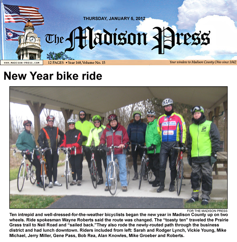 01-05-12 - Madison Press article: New Year bike ride