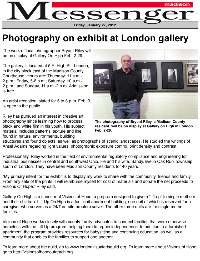 01-27-12 - Madison Messenger article: Photography on exhibit at London gallery