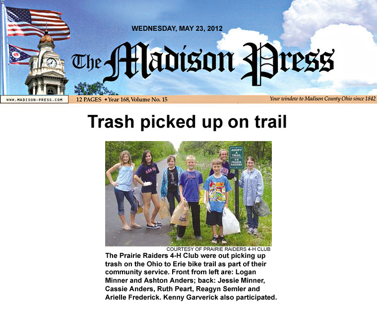 05-23-12 - Madison Press article: Trash picked up on trail