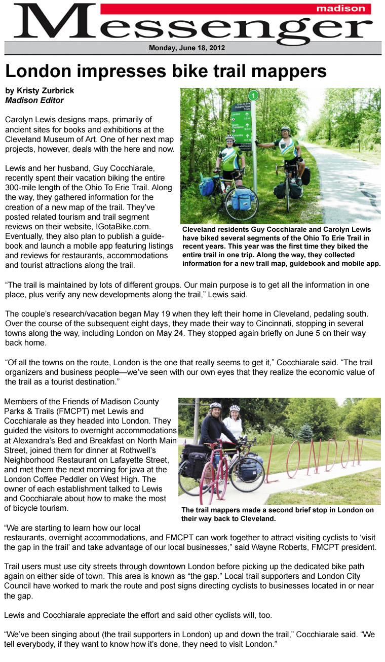 06-18-12  Madison Messenger article: London impresses bike trail mappers