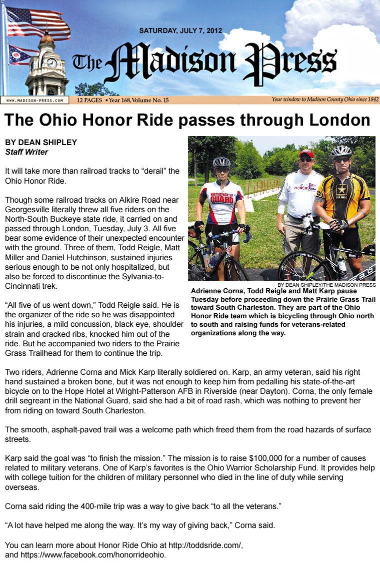 07-07-12 - Madison Press article: The Ohio Honor Ride passes through London