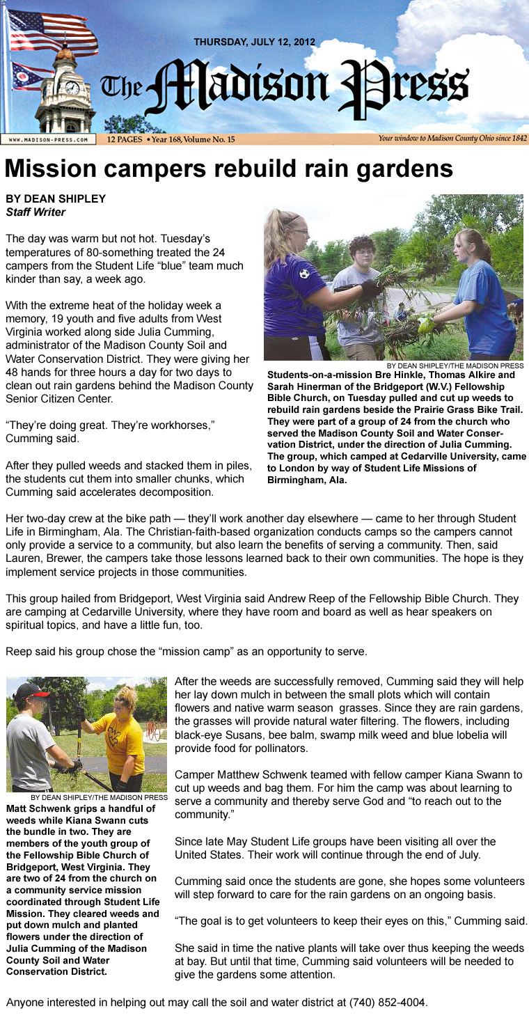 07-12-12 - Madison Press article: Mission campers rebuild rain gardens