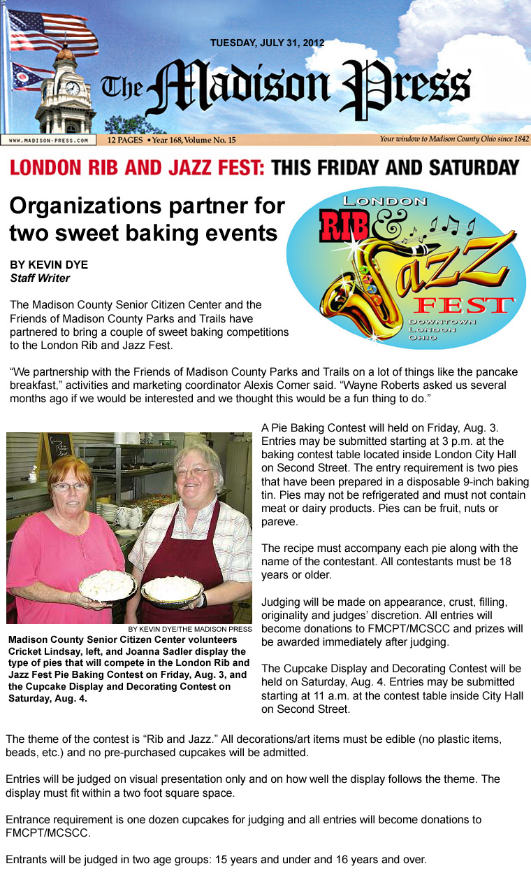 07-31-12 - Madison Press article: Organizations partner for two sweet baking events