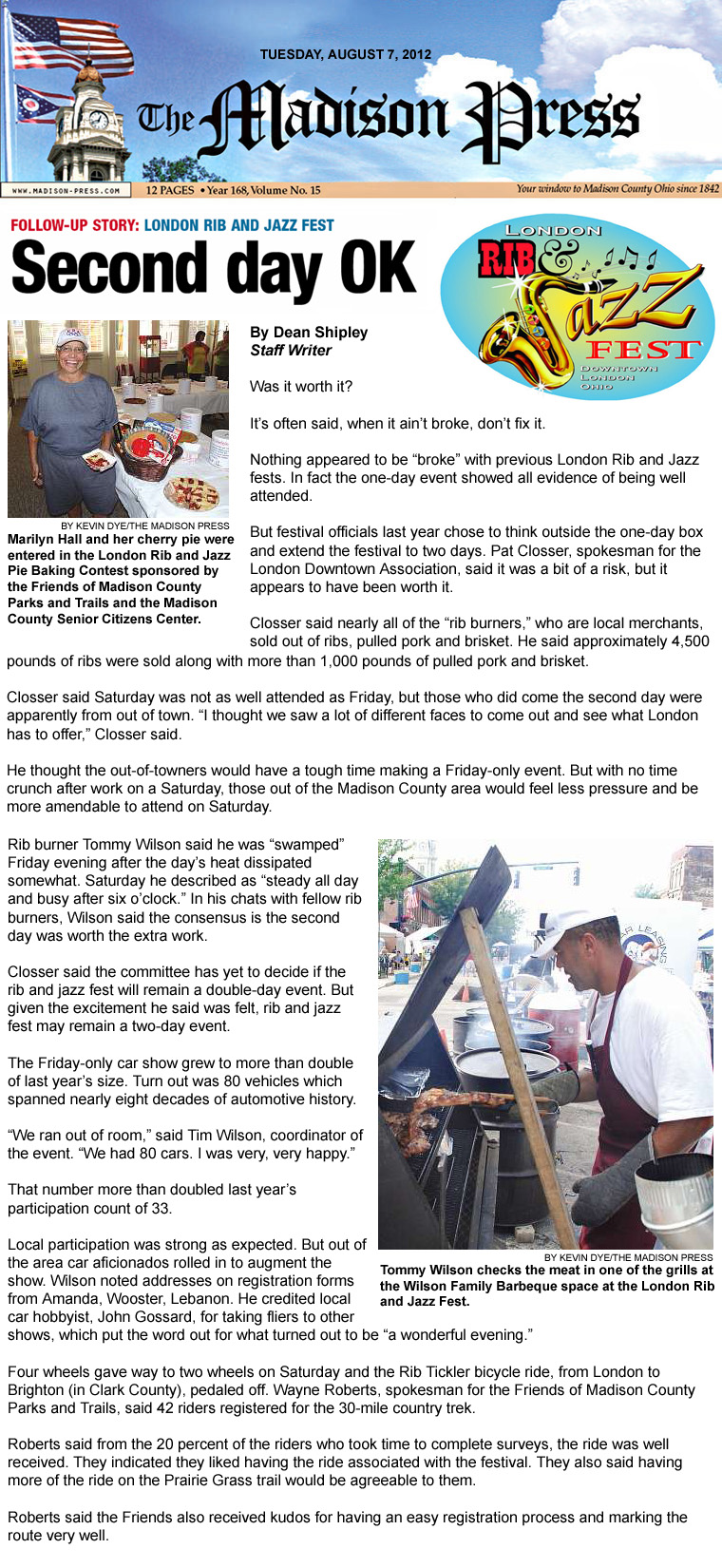 08-07-12 - Madison Press article: London Ribs and Jazz Fest: Second day OK