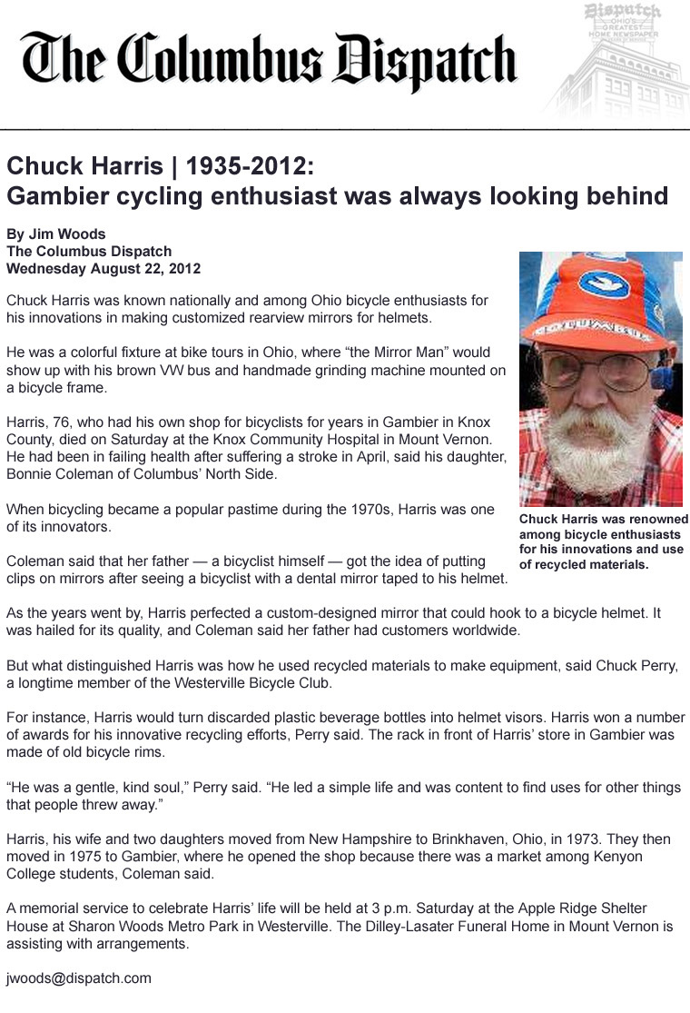 08-22-12 - Columbus Dispatch article: Gambier cycling enthusiast was always looking behind