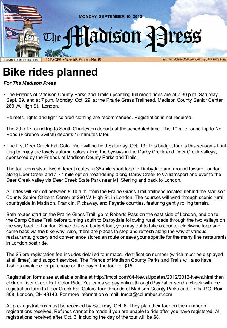 09-10-12 - Madison Press article: Bike rides planned