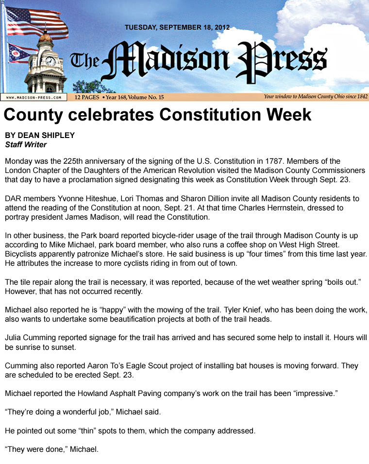 09-18-12 - Madison Press article: County celebrates Constitution Week