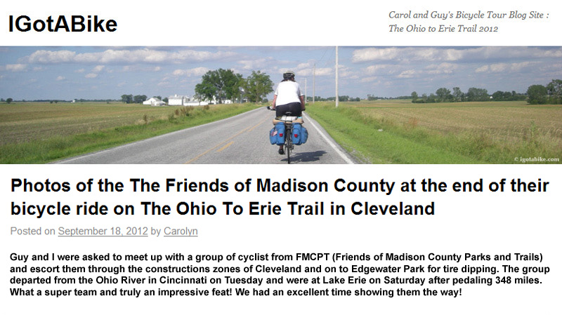 09-18-12 - igotabike blog posting: Photos of the The Friends of Madison County at the end of their bicycle ride on The Ohio To Erie Trail in Cleveland