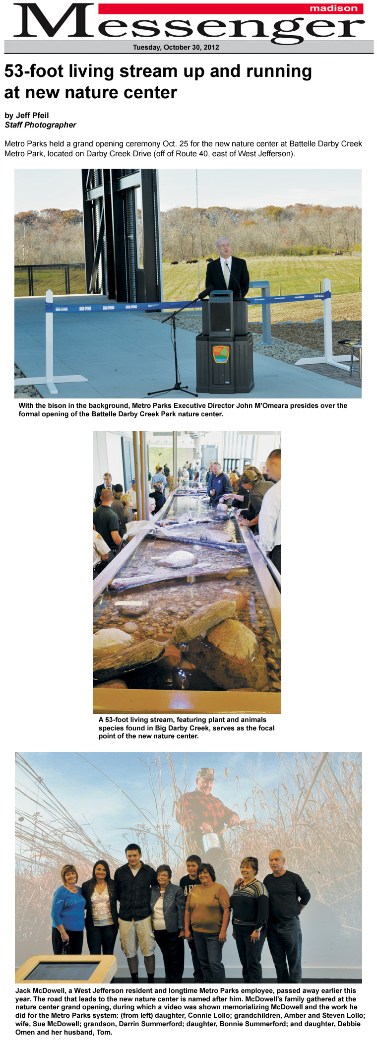 10-30-12 - Madison Messenger article: 53-foot living stream up and running at new nature center