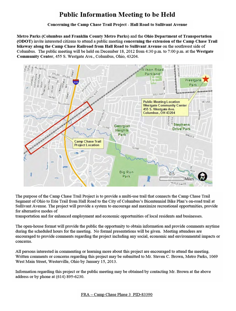 12-03-12 - Public Information Meeting to be Held Concerning the Camp Chase Trail Project