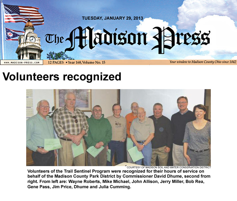 01-29-13 - Madison press article: Volunteers recognized