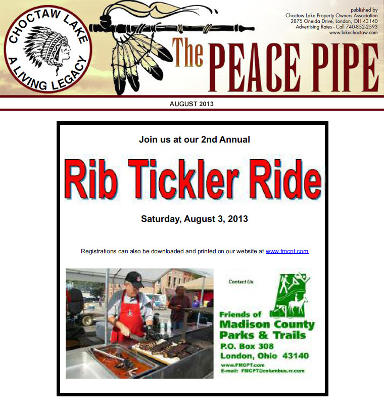 08-01-13 - Choctaw Lake Peace Pipe article:  Rib Tickler Ride