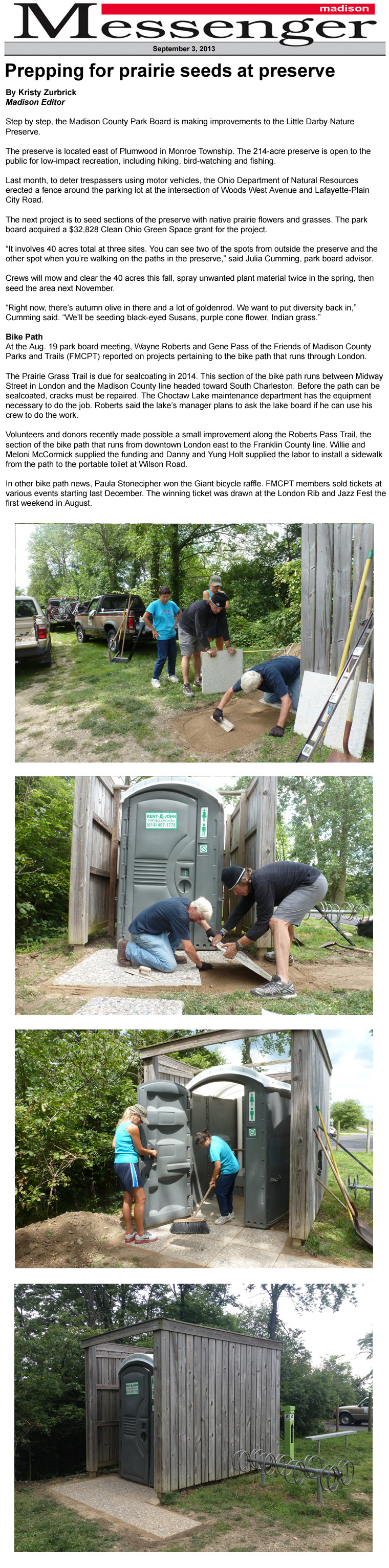 09-03-13 - Madison Messenger article:  Prepping for prairie seeds at preserve