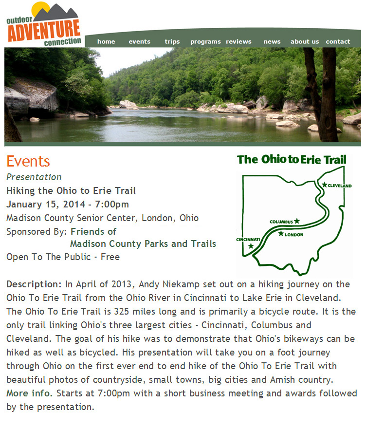 11-20-13 - Andy 'Captain Blue' Niekamp to speak at the annual membership meeting of the Friends of Madison County Parks and Trails