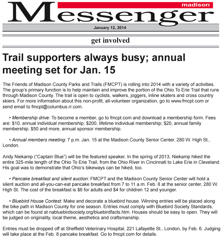 01-12-14 - Madison Messenger article: Trail supporters always busy