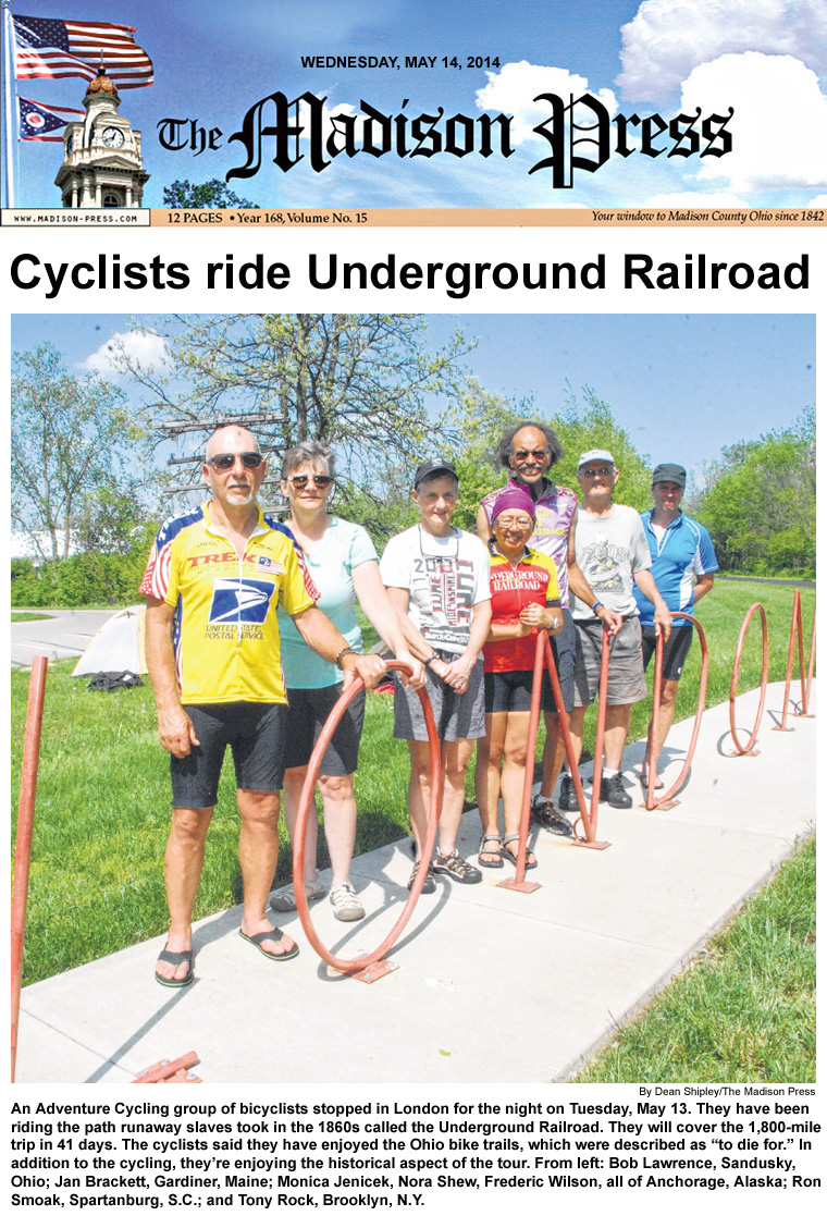 05-14-14 - Madison Press article: Cyclists ride Underground Railroad