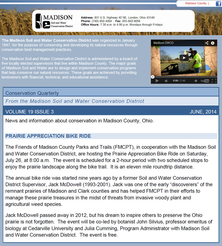 06-26-14 - Madison Soil and Water Conservation District Summer Newsletter: Prairie Appreciation Bike Ride