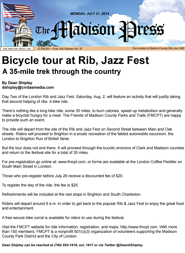 07-21-14 - Madison Press article: Bicycle tour at Rib, Jazz Fest