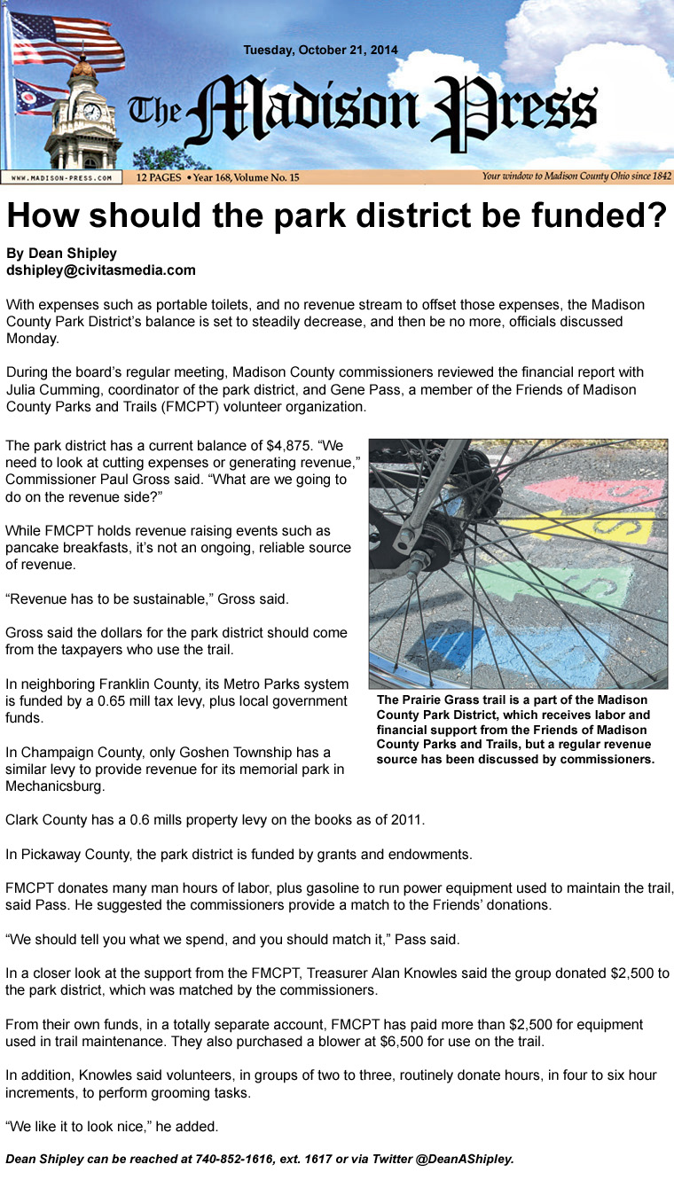 10-21-14 - Madison Press article: How should the park district be funded?