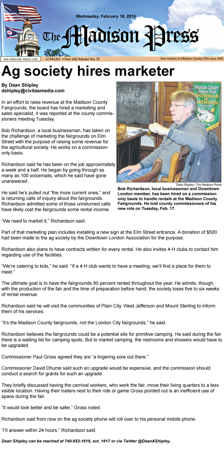 02-18-15 - Madison Press article:  Ag society hires marketer