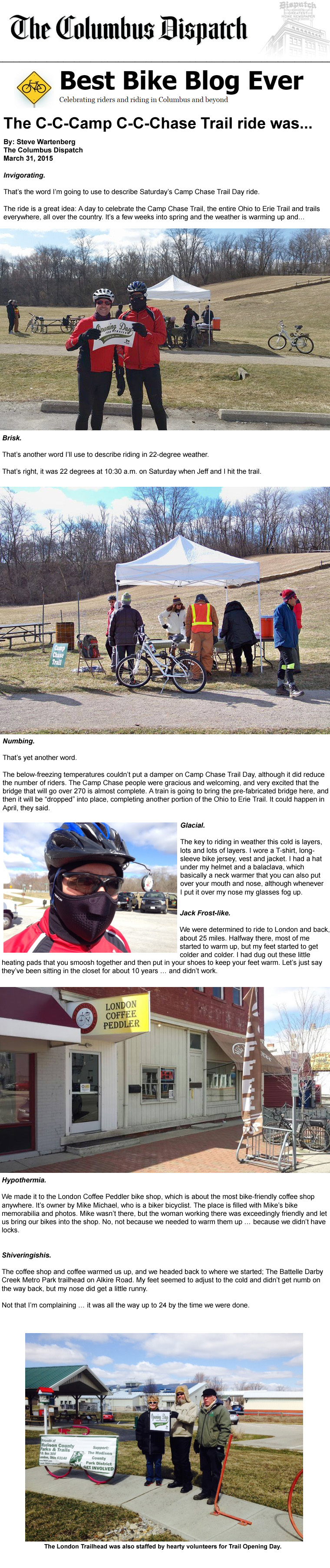 03-31-15 - Columbus Dispatch article: The C-C-Camp C-C-Chase Trail ride was...