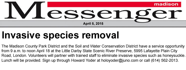 04-05-15 - Madison Messenger article:  Invasive species removal