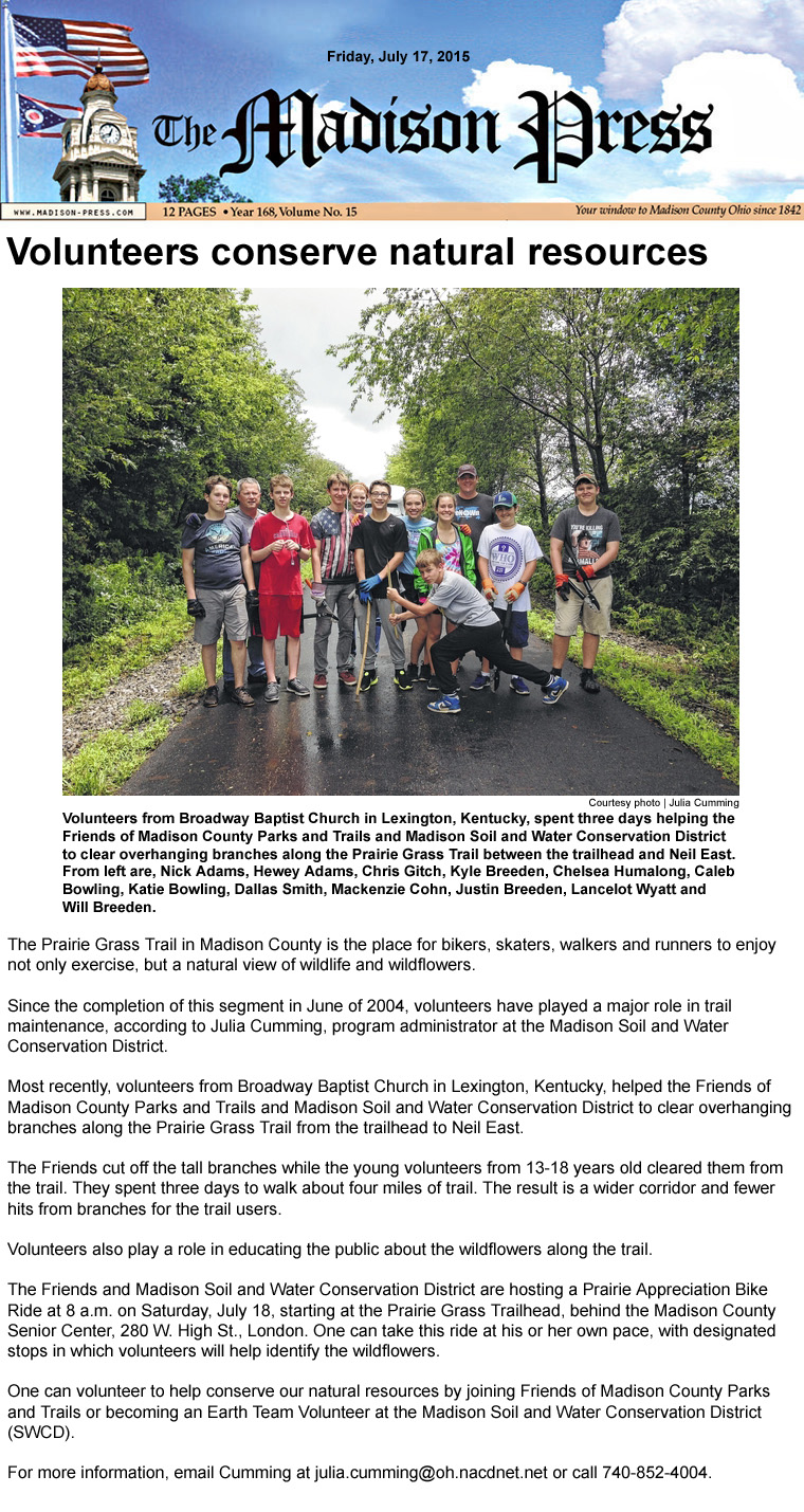 07-17-15 - Madison Press article:  Volunteers conserve natural resources