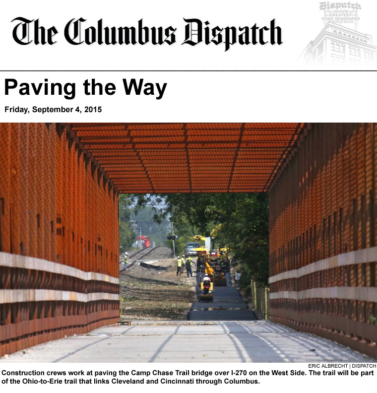 09-04-15 - Columbus Dispatch article: Paving the Champ Chase Trail bridge