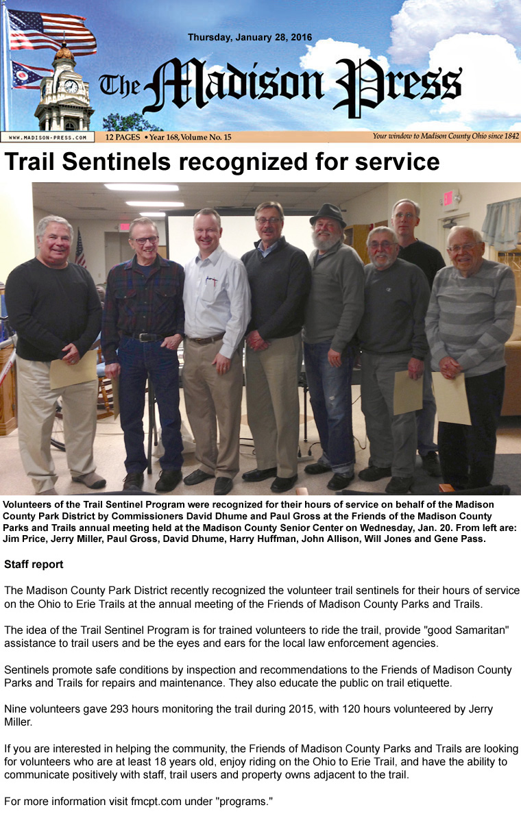 01-28-16 - Madison Press article:  Trail Sentinels recognized for service