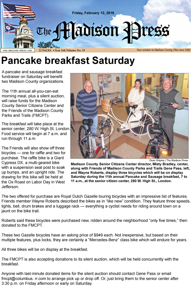 02-12-16 - Madison Press article: Pancake breakfast Saturday