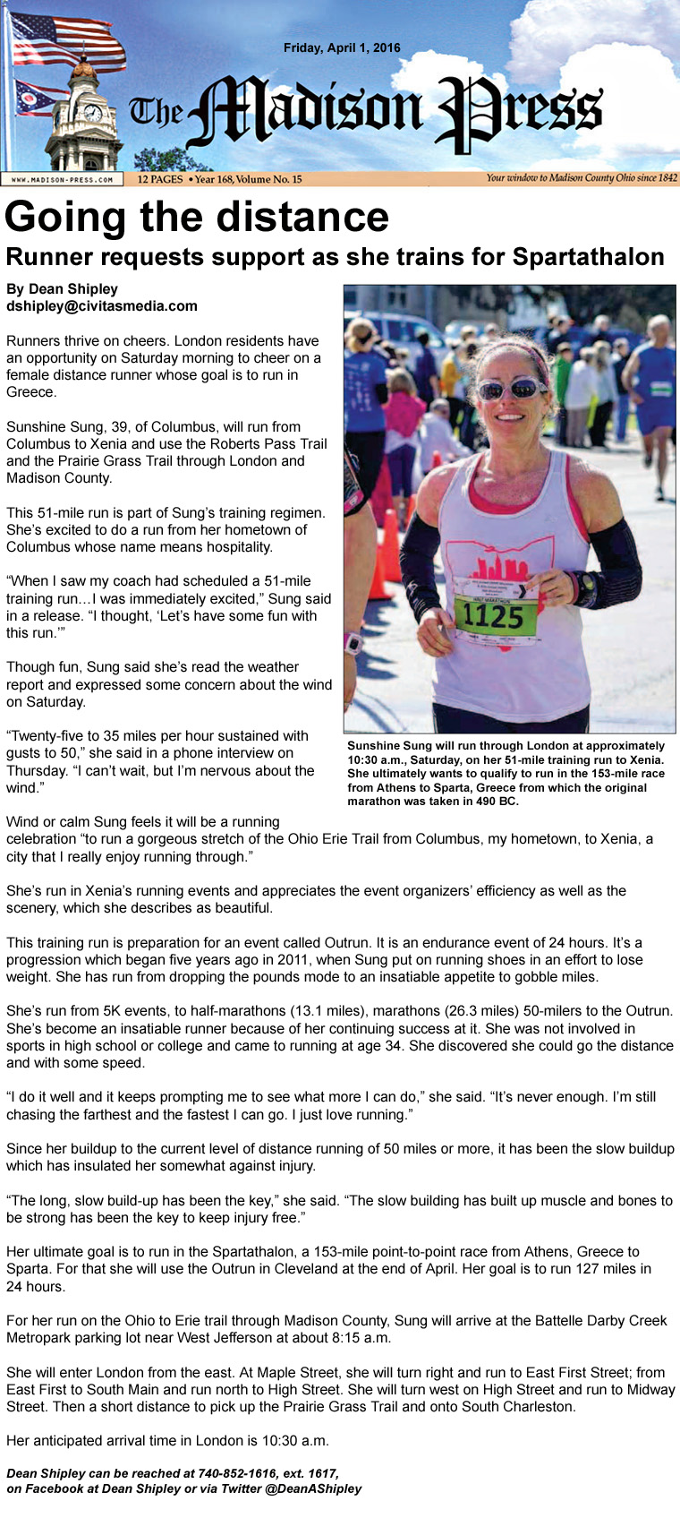 04-01-16 - Madison Press article:  Going the distance