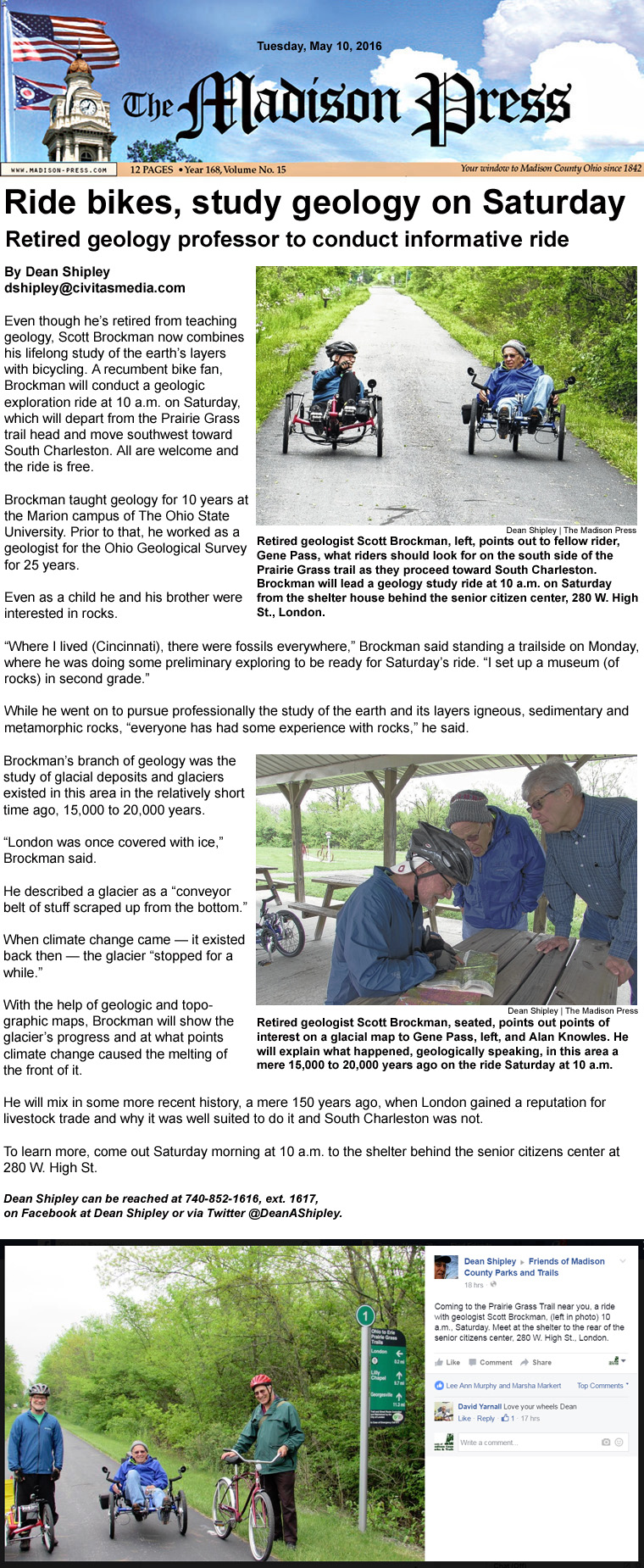 05-10-16 - Madison Press article:  Ride bikes, study geology on Saturday