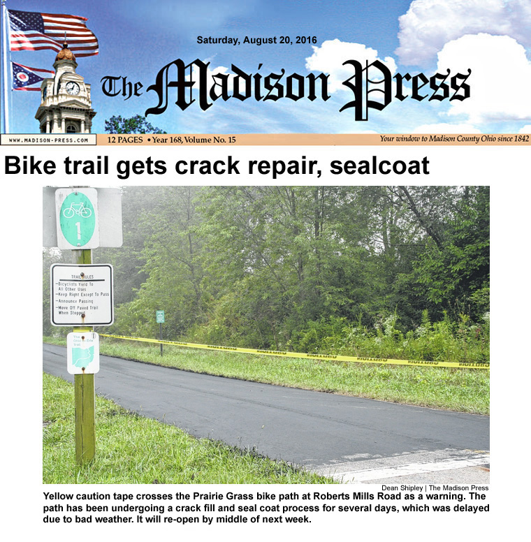 08-20-16 - Madison Press article:  Bike trail gets crack repair, sealcoat