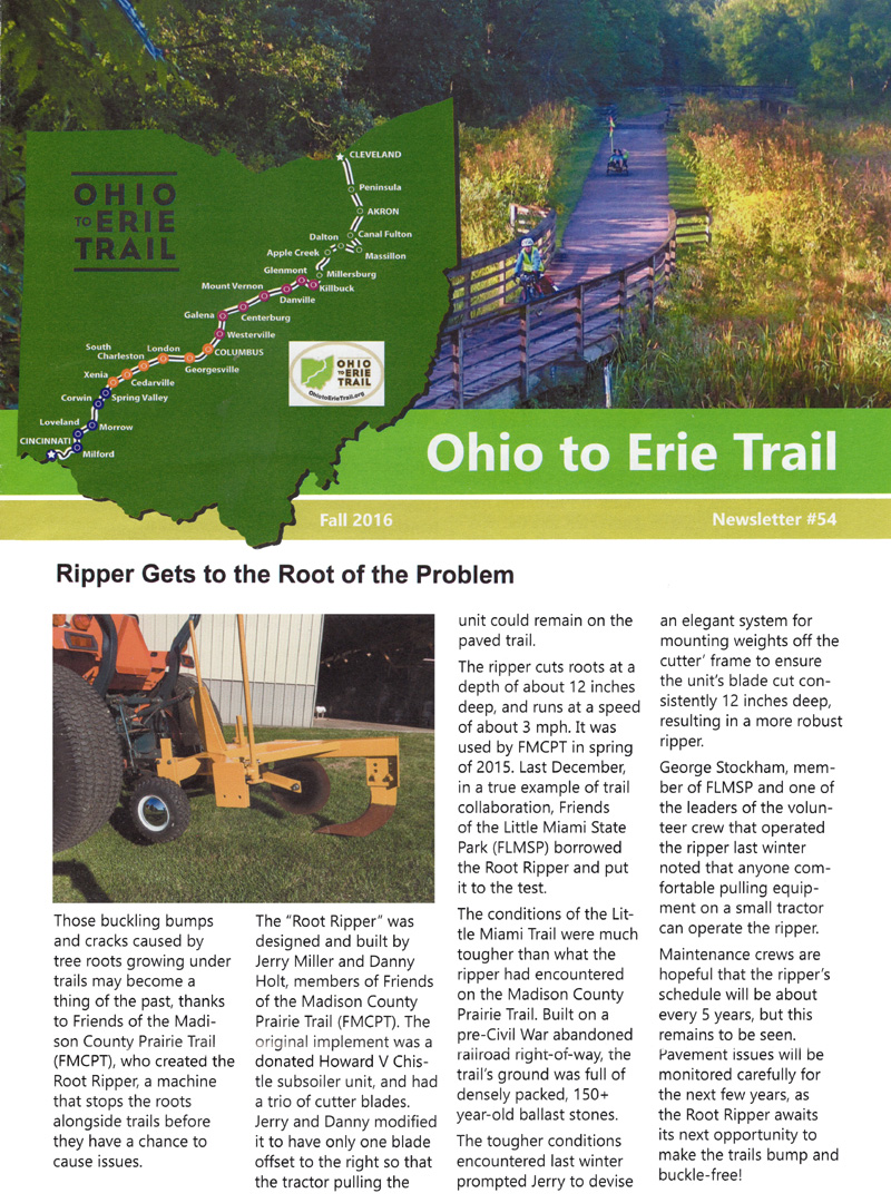 12-16-16 - Ohio to Erie Trail newsletter:  Ripper Gets to the Root of the Problem