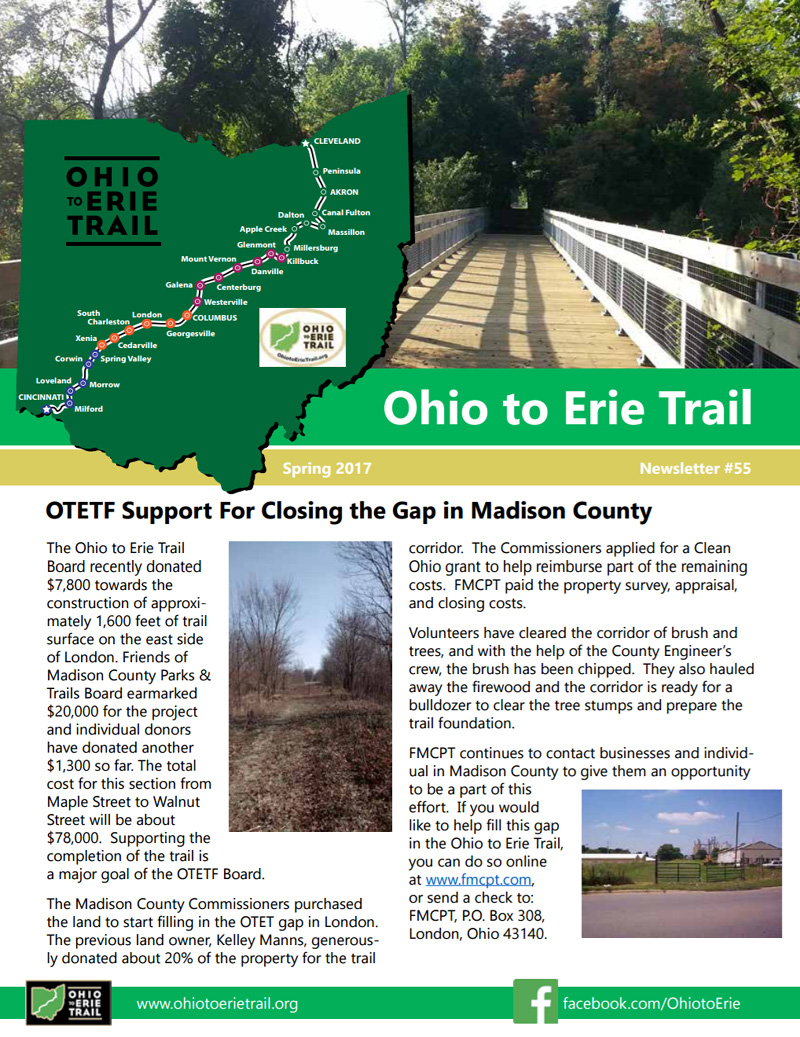 06-01-17 - Ohio to Erie Trail newsletter: OTETF Support For Closing the Gap in Madison County