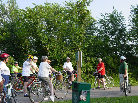 Jack McDowell and tour participants assemble at the trailhead