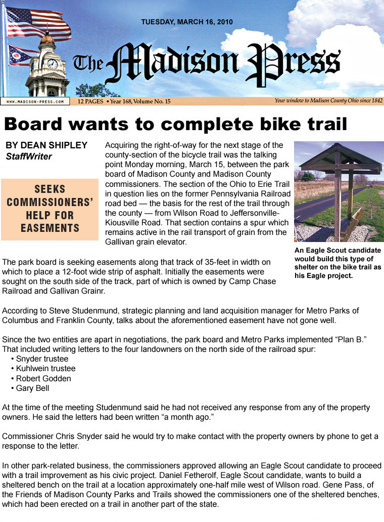 03-16-10 - Madison Press article:  Board wants to complete bike trail