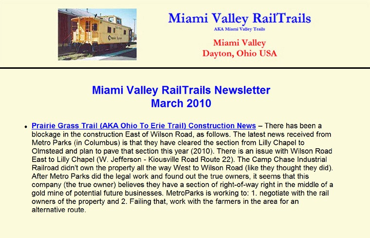 03-15-10 - Miami Valley RailTrails Newsletter:  Camp Chase Trail Update