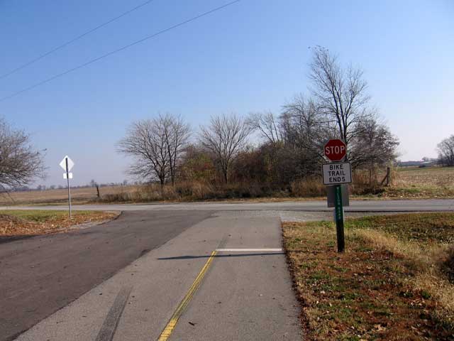 This first picture shows the end of trail at Wilson Road.  We are looking East from the Trailhead at Wilson Road across the road to the un-built section. (Photo: Richard Gehman)